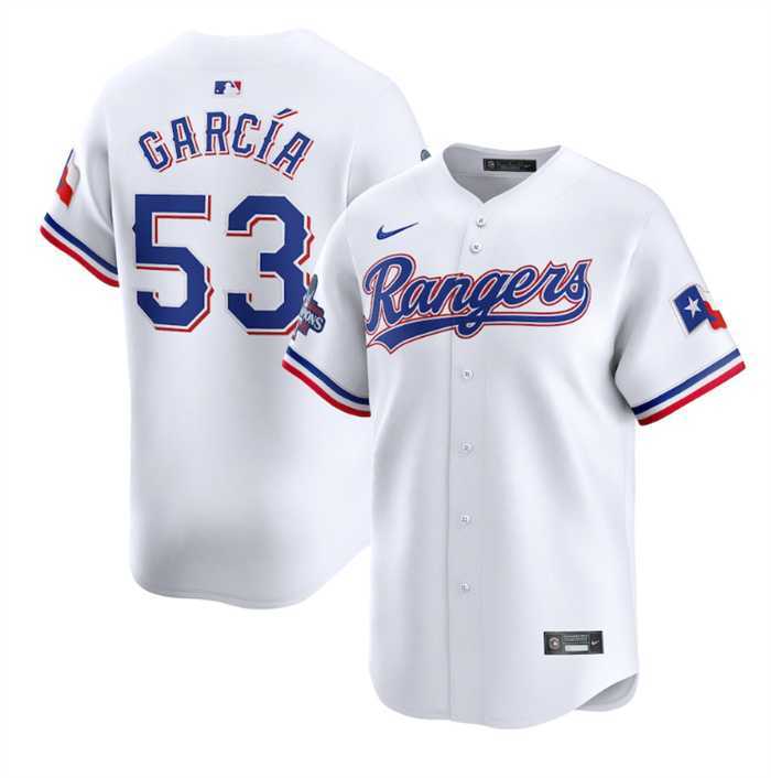 Men%27s Texas Rangers #53 Adolis Garcia White 2023 World Series Champions Stitched Baseball Jersey Dzhi->texas rangers->MLB Jersey
